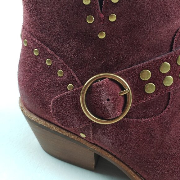 Sofft Allene Harness Ankle Boot Womens 9 Red Suede Studded Western Boho Zip Up - Picture 8 of 12